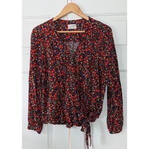 Universal Thread Dark Floral Wrap Tie Blouse